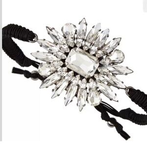 NEW Tai Black Adjustable Cord Crystal Silver Flower Friendship Bracelet